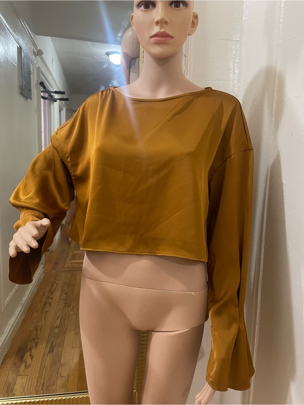 NAP Satin-Look Blouse in Mustard - Picture 15 of 16